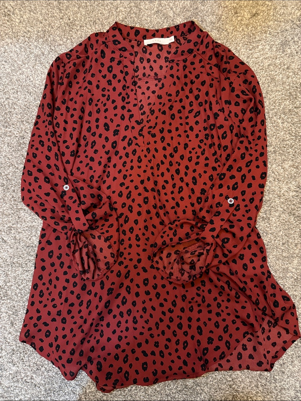 Lush Rust Red and Black Leopard Print Blouse